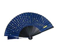 Surluoen Abanico Plegable CláSico de Seda Estrellada, Abanico de Mano Plegable de Bambú de Tela Japonesa China (Azul)