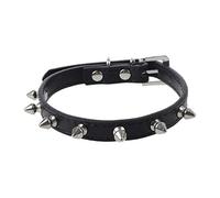 Surluoen Collar PU Polipiel Espina Pinchos Ajustable para Perro Mascota Negro