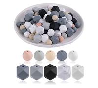 Surluoen Cuentas de Silicona Redondas y Hexagonales de 100 Piezas, Kit de FabricacióN a Granel de Cuentas de Silicona para, JoyeríA, FabricacióN de Manualidades DIY