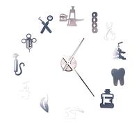 Surluoen Dentista DIY Reloj de Pared Gigante Doctor Dental Reloj de Pared de Gran TamañO Gran Aguja Espejo Dentista DecoracióN de Oficina Dentista Regalo Doctor Arte Plata