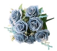 Surluoen Flores de Rosas Azules Artificiales Ramo de Flores de Seda Flores Artificiales DecoracióN del JardíN del Hogar Rosas de Boda Azul