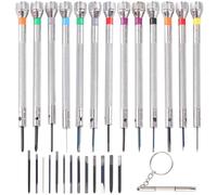 Surluoen Juego de 13 Destornilladores de Reloj de PrecisióN Mini Destornillador de Reloj de Joyero 0,6-2,0Mm con 13 Cuchillas de Repuesto Adicionales