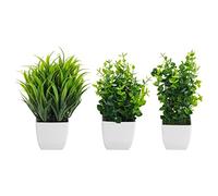 Surluoen Paquete de 3 Plantas Falsas en Macetas Planta de Eucalipto Artificial Mini Plantas de ImitacióN en Macetas de Interior PequeñOs Arbustos de Hierba de Trigo de PláStico