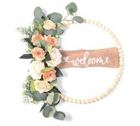 Surluoen SeñAl de para Puerta de Entrada, Cuentas de Madera y de Eucalipto, Floral para Interiores y Exteriores para Todas Las Estaciones