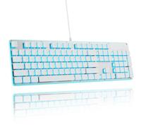 surmen Teclado de oficina silencioso blanco retroiluminado G1000, tamaño completo, 104 teclas con panel de metal, membrana silenciosa, teclado para juegos con cable USB para PC, escritorio,