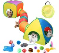 Surmounty 16 túneles de gato 3 en 1, túneles para gatos de interior, túneles de conejo con 12 juguetes para gatos, túneles plegables para gatos, gatitos y gatos