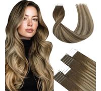 SURNEL Extensiones Adhesivas Pelo Balayage Marrón Chocolate a Rubio Caramelo 45cm 50g 20Piezas Castaño Chocolate Adhesivas Extensiones Pelo Remy Cabello Humano Natural（T#4/27/4-45cm）