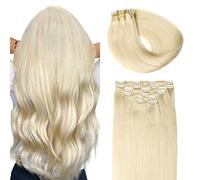 SURNEL Extensiones Clip Pelo Natural 120g 55cm 6 Piezas Rubio Platino Claro Extensiones De Clip De Humano Real Extensiones Pelo Remy Natural (C#60-55cm)