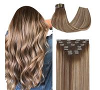 SURNEL Extensiones Clip Pelo Natural Balayage Marrón Chocolate a Rubio Caramelo 140g 40cm 7 Piezas Extensiones De Clip De Humano Real Extensiones Pelo Remy (7C#4/27/4-40cm)