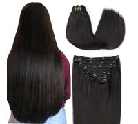 SURNEL Extensiones Clip Pelo Natural, Negro Natural,160g,55cm,7 Piezas,Remy Cabello Humano,Extensiones Pelo Clip Double Weft (7C#1B-55cm）