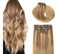SURNEL Extensiones Clip Pelo Natural Remy 120g 45cm 6 Piezas Balayage Marrón Claro a Rubio Caramelo Extensiones De Clip De Humano Real Pelo Natural(C#10/27/27-45cm)