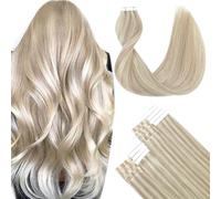 SURNEL Extensiones de Adhesivas de Pelo Natural,Rubio Ceniza Resaltado Rubio Blanqueador,45cm,50g,20Piezas,Extensiones de Adhesivas Natural,Remy Cabello Humano (T#18P613-40cm）