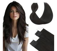SURNEL Extensiones de cabello humano con cinta adhesiva de color natural y negro, 50 gramos, 20 unidades, cabello humano liso y sedoso para Beauty Girl Tape en extensiones de cabello (cinta #1B-35 cm)