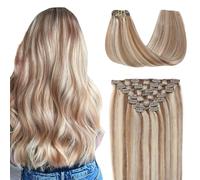 SURNEL Extensiones De Cabello Natural Clip Balayage 45cm 160g Extensiones Colores Recto Color Ash Brown Highlight Platinum Blonde Paquetes Dobles 7piezas Extensiones De Cabello Humano(7C#8P60-45cm)