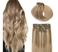 SURNEL Extensiones De Clip De Pelo Natural 100g 35cm 6 Piezas Balayage Marrón Claro a Rubio Caramelo Extensiones De Clip De Humano Real Extensiones Pelo Remy Natural(C#10/27/27-35cm)