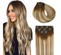 SURNEL Extensiones De Clip De Pelo Natural 100g 35cm 6 Piezas Marrón Más Oscuro Desvaneciendo a Marrón Ash Resaltado con Rubio Extensiones Pole Natural Clip Real Human Remy (C#3/8/22-35cm)