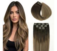 SURNEL Extensiones De Clip De Pelo Natural 100g 40cm 6 Piezas Marrón Oscuro a Castaño y Rubio Sucio Resaltado Extensiones De Clip De Humano Real Pelo Remy (C#2/6/18-40cm)