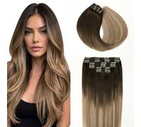 SURNEL Extensiones De Clip De Pelo Natural 120g 45cm 6 Piezas Marrón Oscuro a Castaño y Rubio Sucio Resaltado Extensiones De Clip De Humano Real Pelo Remy (C#2/6/18-45cm)