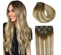 SURNEL Extensiones De Clip De Pelo Natural 120g 55cm 6 Piezas Marrón Más Oscuro Desvaneciendo a Marrón Ash Resaltado con Rubio Extensiones De Clip De Humano Real Extensiones Pelo Remy (C#3/8/22-55cm)