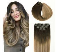 SURNEL Extensiones De Clip De Pelo Natural 120g 55cm 6 Piezas Marrón Oscuro a Castaño y Rubio Sucio Resaltado Extensiones De Clip De Humano Real Extensiones Pelo Remy Extensiones(C#2/6/18-55cm)