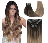 SURNEL Extensiones De Clip De Pelo Natural 140g 35cm 7 Piezas Marrón Oscuro a Castaño y Rubio Sucio Resaltado Extensiones De Clip De Humano Real Extensiones Pelo Remy Extensiones(7C#2/6/18-35cm)