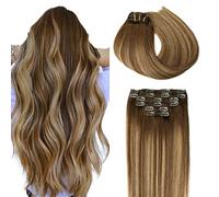 SURNEL Extensiones De Clip De Pelo Natural Balayage Marrón Chocolate a Rubio Caramelo 120g 50cm 6 Piezas Extensiones De Clip De Humano Real Extensiones Pelo Remy (C#4/27/4-50cm)