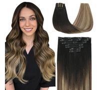 SURNEL Remy 7C#1B427-22 - Extensiones de clip de pelo humano con clip en 55 cm, 7 unidades, 160 g, 1B/4/27, negro a marrón con caramelo rubio caramelo (7C#1B427-22 pulgadas)