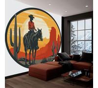 Suroeste Papel Pintado Mural de Pared 450 x 280 cm Decoración Moderna, Vintage Vaqueros Del Oeste Desierto Diseño de Pared para Salón Dormitorio Oficina Pasillo Póster