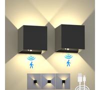 SURPALIG Juego de 2 apliques de pared que funcionan con pilas, luz con sensor de movimiento para interiores, luces de pared de 6000 mAh recargables, luz nocturna LED inalámbrica de ahorro de energía