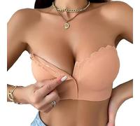 Surpassdo - Seamless Front Closure Strapless Bandeau Bra Non-Slip Comfort Support Ultimate Wavy Edge Tube Top Bralette (Pink, S)