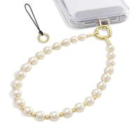 SURPHY Cadena de Perlas Corta para móvil, Colgante Universal para Teléfono, con Perlas de Cristal, Pulsera para Móvil, Colgante para Móvil, Pulsera, Llavero,Perla dorada