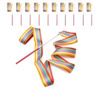 Surplex 10pcs 2 Metros de Arte Gimnasia Cinta rítmica Twirling Baton Rod, Gym Dance Ribbon Wand Streamer y Stick para niños, Rainbow