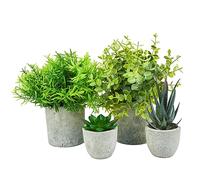 Surplex 4 Piezas Plantas Artificiales Decorativas Planta Falsa en Macetas, Planta Plastico Pequeña, Eucalipto, Romero, Suculentas Artificiale Interior para Casa Baño Oficina Mesa Decoración