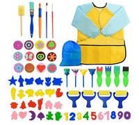 Surplex 65 Piezas Niños Temprano Aprendizaje Esponja Pintura Cepillos Kit, para Niños Pintura DIY Artesanías, Incluye Pinceles de Esponja, Craft Pinceles y Delantal Impermeable con 3 Bolsillos