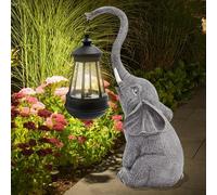 Surplex Adornos de elefante con linternas solares, estatuas de elefante para exteriores con luz LED resistente a la intemperie alimentada por energía solar para decoración de patio, jardín, balcón,