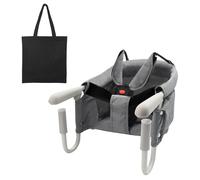 Surplex Asiento plegable con gancho para bebé, silla alta portátil con arnés de seguridad de 5 puntos, alfombrillas con correa para el hombro, cojín de asiento extraíble y bolsa de transporte, silla