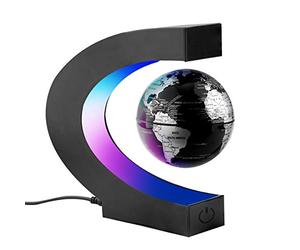 Surplex C Forma Globo Flotante de Levitación Magnética con Luces color LED, Mapa de Mundial Rotativo para la Educación Enseñanza Inicio Oficina de Decoración de Escritorio Regalo (Negro)