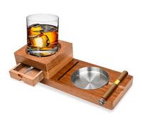Surplex Cenicero para cigarros, posavasos de whisky, posavasos de madera, Cenicero y soporte para cigarros con cajón y ranura para puros, accesorios para cigarros para hombres, accesorios de