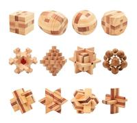 Surplex Juego de 12 Juegos de Madera 3D Premium, Rompecabezas IQ y Juegos de lógica para Adultos y niños, Juego de Paciencia, Juego de Habilidad, Juguete Educativo de Madera