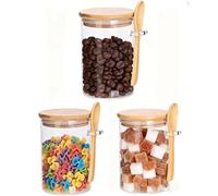 Surplex - Juego de 3 tarros de vidrio con tapa hermética y fundas para cucharas para almacenamiento, recipiente de avena con tapa para la noche, recipientes de sal de baño de 530 ml, tarros