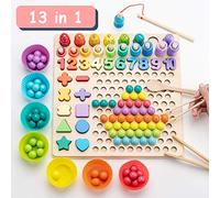 Surplex Juegos Montessori Matematicas Juguete Educativo de Pesca magnética, Clip Beads Juego de Mesa, de Madera, Rompecabezas Año Nuevo, Manos Cerebro Entrenamiento para 3-5 años Niños