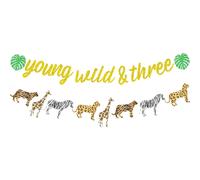 Surpresa Jungle Decoraciones para el tercer cumplea os Young Wild y Three Banner Glitter Safari Animal Print Banderines Guirnalda para ni os o ni