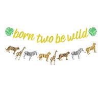 Surprise Born Two Be Wild Banner Gold Glitter Animal Print Cheetah Garland Jungle Safari Theme Wild Two Second Birthday Party Decoraciones para n