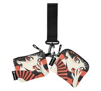 Surprised Singer - Monederos a rayas para mujer, tarjeteros, fina, plana, con cremallera, con llavero, para el trabajo, viajes, 2 unidades, Surprised Singer - Rayas, 1 size