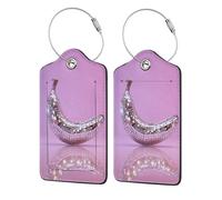 Surreal - Etiqueta de equipaje de bola de discoteca de plátano para maleta, paquete de 2 etiquetas de equipaje de cuero con solapa de privacidad, etiqueta de identificación de nombre y lazo de metal