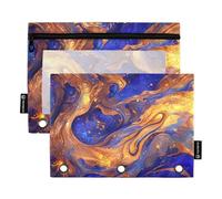 Surrealism A Vast River of Blue and Gold Stars - Estuche de plástico con 3 agujeros y ventana transparente, gran capacidad, 3 anillas, carpetas para guardar suministros escolares y de oficina