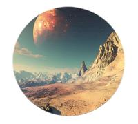 Surrealismo Alfombra Redonda Lavable Antideslizante Alfombra de Pelo bajo Desierto Montañas Cielo Planeta Alfombras para salón Dormitorio Apartamento bajo Mesa 120x120cm