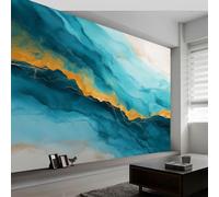 Surrealismo Papel Pintado Mural de Pared 200 x 140 cm Decoración Moderna, Océano Mármol Texturas Doradas Diseño de Pared para Salón Dormitorio Oficina Pasillo Póster