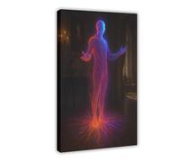 Surrealista Fantasy Neon Radiant Man - Lienzo decorativo para pared, pinturas para decoración de sala de estar, dormitorio, 40 x 60 cm