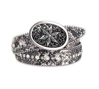 Surrycee Blanca,110cm/waist:36"~38", Cinturón de Diamantes de imitación para Mujer, Estilo Vaquera Occidental, con Tachuelas, de Cuero, para Pantalones Vaqueros, con Brillantes, 35 mm de Ancho.